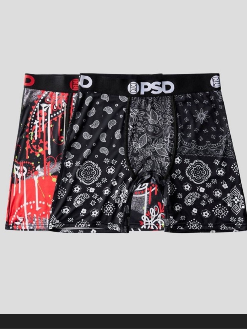 PSD Black & Red Patterned Men's Boxer Briefs - 2 Pack Size L